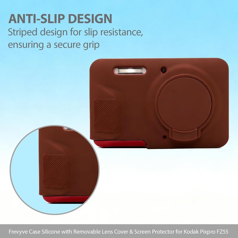 Frevyve Case for Kodak PIXPRO FZ55 Digital Camera Accessories, Soft Silicone Protective Case, Slim Fit Sleeve with Removable Lens Cover and Screen Protector, Lightweight, Anti-Scratch (Dark Brown) - Image 5
